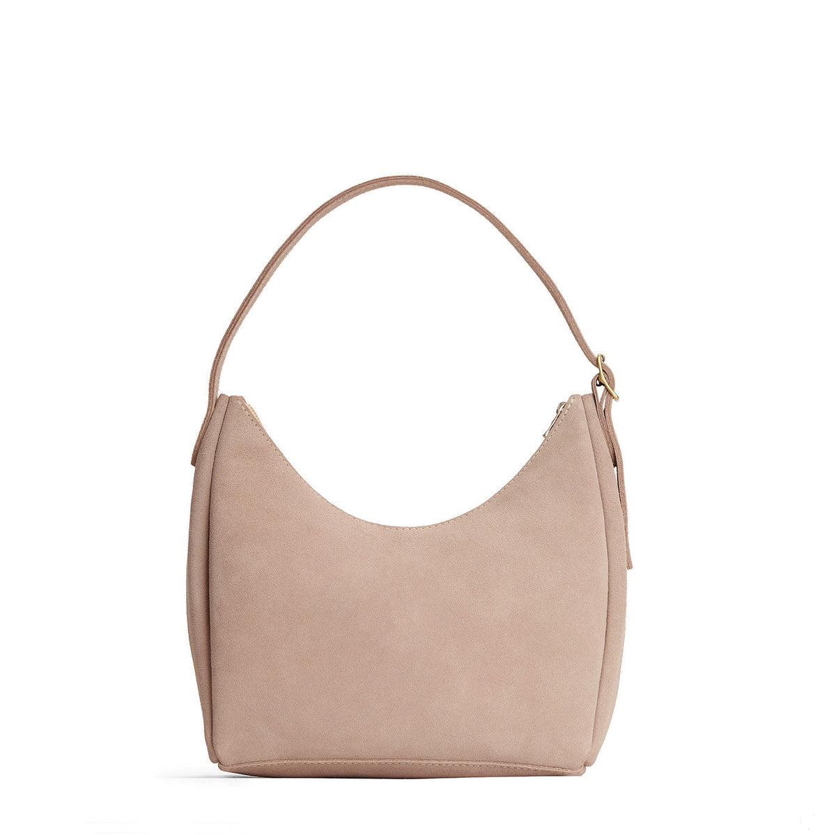 Taupe*Medium | U-shaped, flat-bottomed leather shoulder bag with adjustable strap