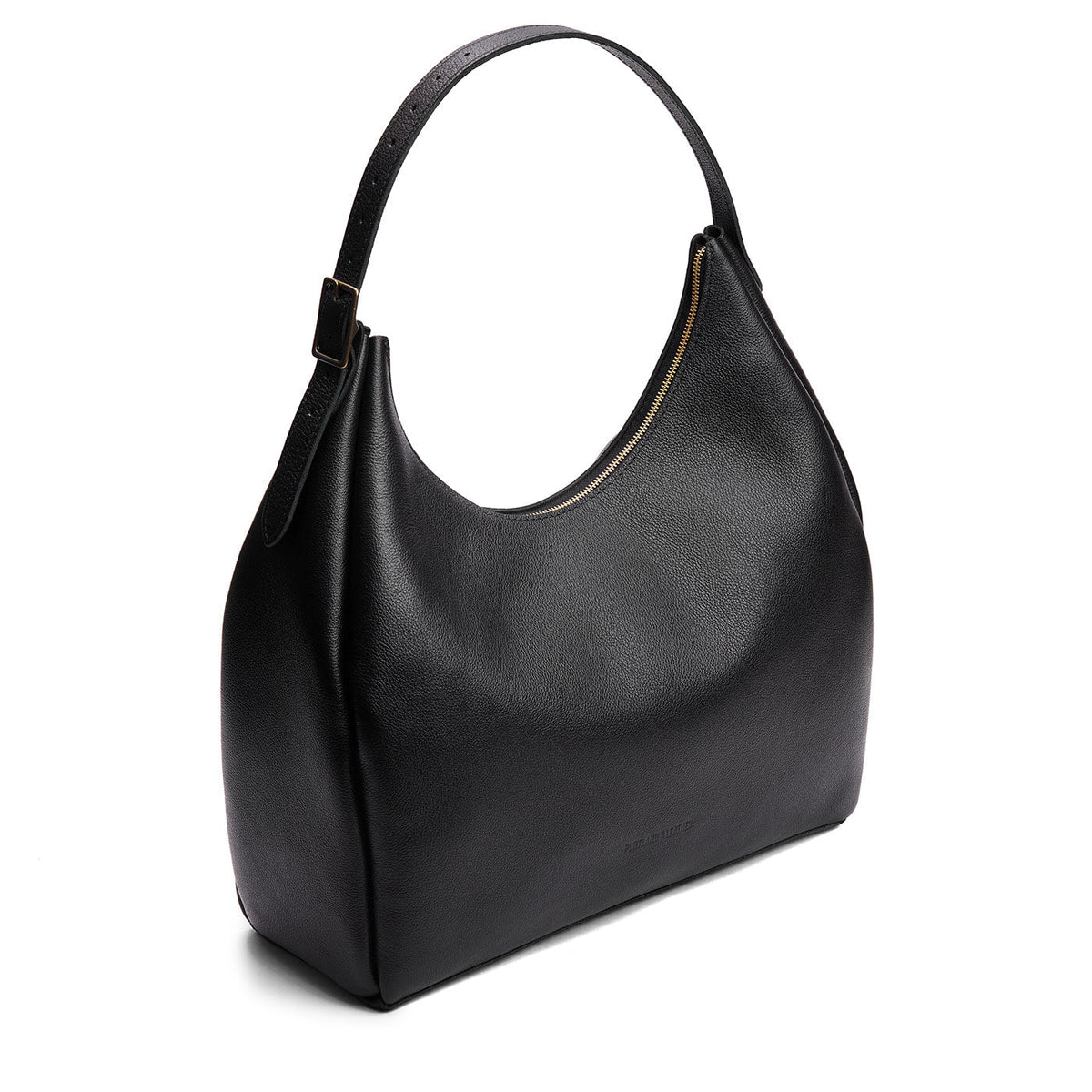 Pebbled--black*Oversized | U-shaped, flat-bottomed leather shoulder bag with adjustable strap